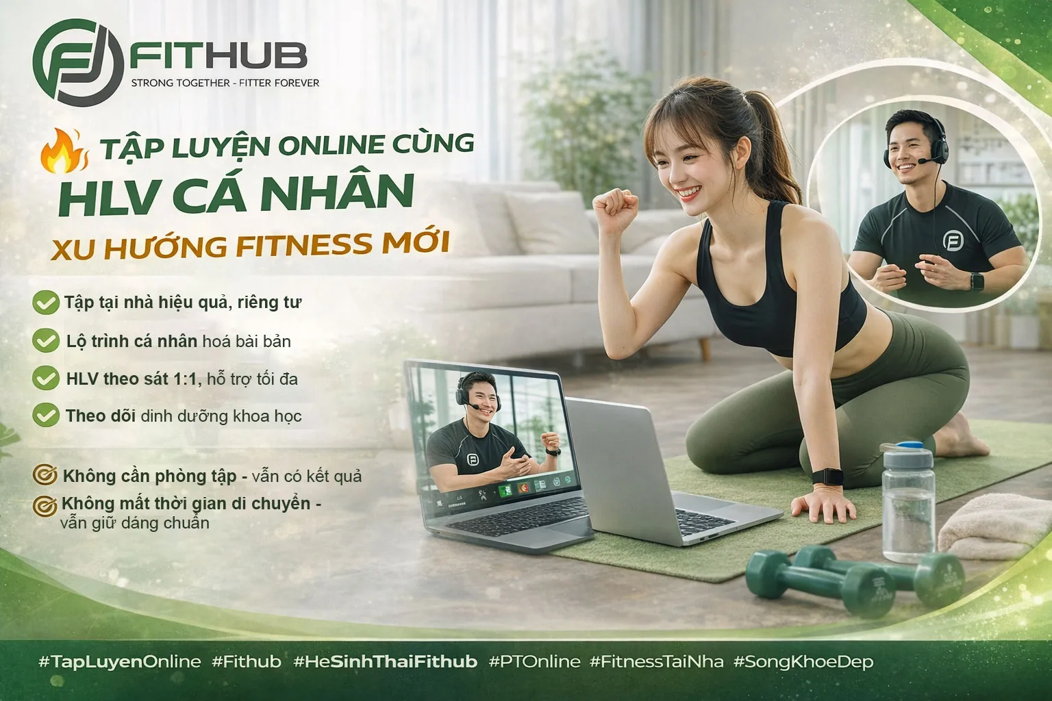 Tập luyện online cùng HLV cá nhân: Xu hướng fitness mới dẫn đầu thời đại.